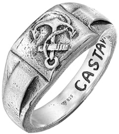 HG HAZE & GLORY Bague HG HAZE & GLORY - Bague Hommes en argent sterling 925, Bijoux Hommes, Bague en argent oxydé, Bague sceau, Ancre, Castaway