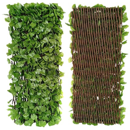 Paneles expansibles de enrejado de jardín | Pantalla de valla de hiedra artificial | Pantalla de valla de jardín expandible de 20 x 40 cm | Pantalla decorativa de privacidad de hojas de hiedra