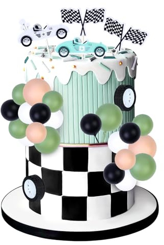 Cheereveal Rennwagen Geburtstag Kuchen Dekorationen für Jungen - Rennwagen Thema Kuchen Topper Rad Ball Dessert Picks, Vintage Rennwagen Thema Geburtstag Babyparty Party Supplies