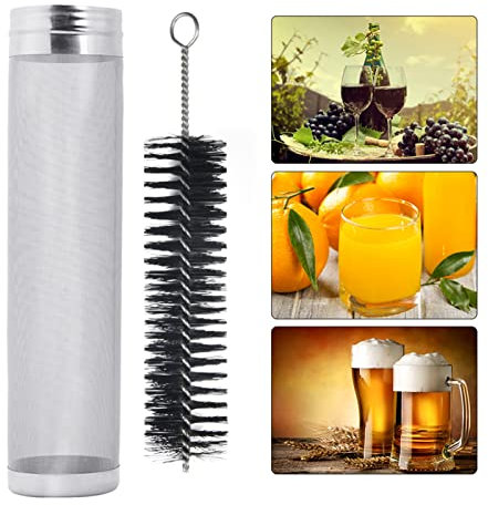Nikou 300 Mikron Bierfilter, 304 Edelstahl-Bierbrau-Netzfilter, Bier Trichter Hopfenfilterbeutel, Saft-Weinherstellungsfilter, mit Reinigungsbürste, 7x7x29cm