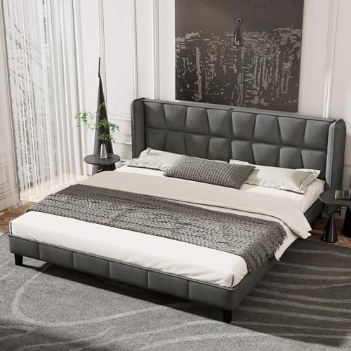 YCYDHDM Polsterbett 180 x 200 cm, Doppelbett mit Lattenrost und Kopfteil, Bettgestell aus Metallrahmen, Bett für Schlafzimmer und Gästezimmer, Samtstoff, Ohne Matratze, Grau