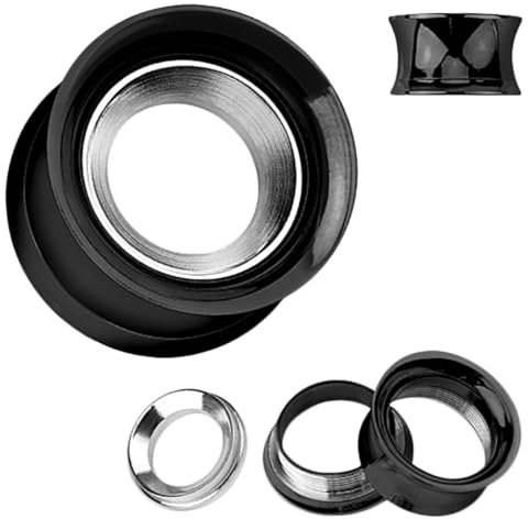 Taffstyle Flesh Tunnel Ohr Ear Plug Ohrpiercing Schwarz mit silberfarbenem Ring Inlay 22mm Schwarz