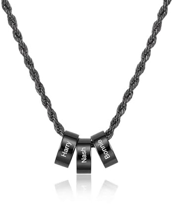 Amsgedhie Edelstahl Herren Schwarz Personalisierte Halskette : Name Personalisierte Herren Halskette - Karabinerverschluss Kette 60cm Minimalistischer Schmuck Personalisiertes Papa Geschenk