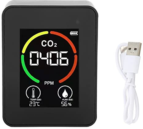CO2 Messgerät, Echtzeitmonitor Einfaches Ablesen USB-Aufladung Kohlendioxid Melder mit Intelligentes Farbdisplay für Häusern Schulen Bürogebäuden Krankenhäusern