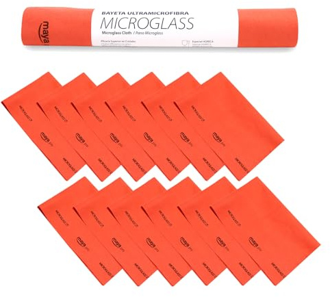 Maya - Bayetas de Microfibra con Precorte para Limpieza de Vajillas/Cristales sin Dejar Rayas | 40x60 cm | Rollo de 6 Paños Microglass Absorbentes para Cocina (Rojo)