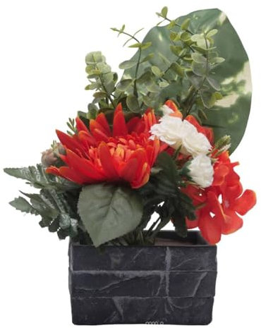 Artificielles.com - Pflanzgefäß Beton, Chrysanthemen, Hortensie, Dahlia und Eukalyptus, Orange – Farbe: Orange 660