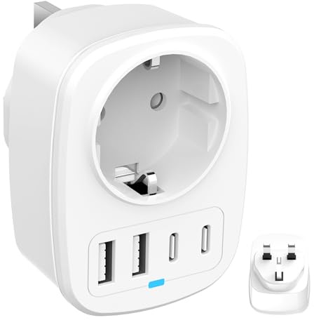 UK Reiseadapter, Universal Travel UK Germany Plug Power mit 1 AC 2 USB-C 2 USB-A Ports, Adapter für EU nach England/Schottland/Irland/Dubai/Maldiven Travel Use