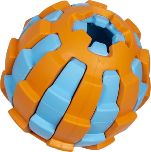 JACK AND VANILLA, Ungiftiger Snackball für Tiere, attraktives Design, REGT zum aktiven Spielen an, Durchmesser 6,5 cm, Farben Hellblau und Orange, ideal für kleine und mittelgroße Hunde