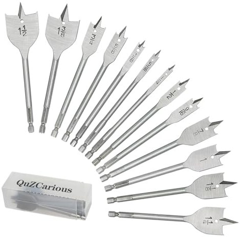 13-teilige Spatenbohrer-Sets, legierter Stahl-Paddel-Flachbohrer mit Schnellwechselschaft, flacher Holzlochschneider passend für Holzbearbeitung, sortierte Bits mit Aufbewahrungsbox, 1/4 Zoll bis
