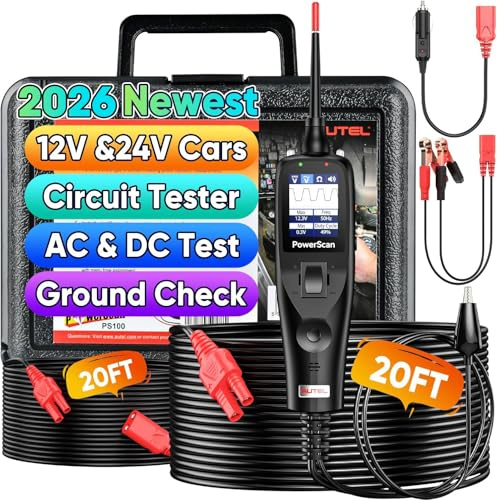 Autel® PowerScan PS100 Stromkreistester, 12V-24V Sonde für Schaltkreise | 12M Kabel, Schwarz, Stromversorgung für Auto, Lesestand, Widerstand, Spannung AC DC, Suche Kurzschluss, Aktivierung Komponent