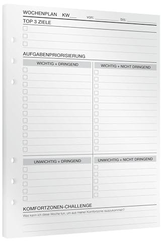 KOMPASS® Wochenplaner | 30 DIN-A5-Einlagen für Ringbuch-Planer | Wochenplanung inkl. Wochenkalender, Terminplaner, To-Do-Liste & Erfolgsjournal Reflexion | Bullet Journal | Notizbuch Nachfüllbar