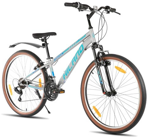 HILAND 26 Zoll Mountainbike für Herren und Damen, 21 Gänge Mountainbike, hochfester Stahlrahmen, V-Bremse, Hardtail MTB für Erwachsene, Grau