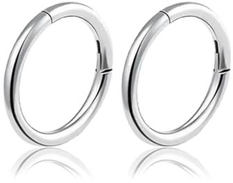 BinXiaoQin 2 Stück Kleine Creolen Silber, 8mm, Ohrringe creolen Silber Klein, Silberohrringe Mini Leichte, Hoop Earrings Edelstahl Silver, Piercings Ohrstecker, Klappcreolen, Lippenring, Nase Ringe