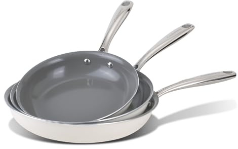 Cookersway Ceramic Nonstick Frying Pan Set - 3-Piece Skillet Set (8, 9.5, 11), PFOA & PFAS Free, Stay Cool Handle, Dishwasher Safe, Induction Compatible Cookware for Omelet, Sauté, Fry
