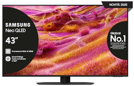 Samsung Smart TV 43'' QE43QN94FATXZT Neo QLED 4K Mini LED, NQ4 AI Gen3 Processor, 4K AI Upscaling Pro, Glare Free, Motion Xcelerator 165Hz, Dolby Atmos & OTS Lite, NeoSlim Design, 2025, 43