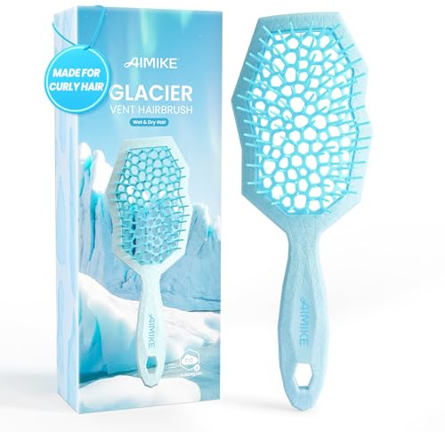 AIMIKE Glacier Detangling Brush, Pain-Free Detangler Brush for Curly Hair Wet & Dry Use, Glide Through Tangles with Ease, Vented Hairbrush for Women's 2c to 4c Curls, Blue
