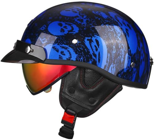 Casco Moto Vintage Semi-Aperto In ABS Con Collare Rimovibile - Casco Scodella Leggero Per Scooter/Cruiser, Fodera In Traspirante, EPS Antishock, Fibbia Rapida Unisex 3,L