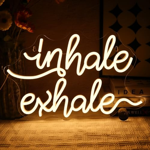 OYCGZV Inhale Exhale Neon Sign for Business - Warm White Neon Light Dimmable USB Yoga Led Sign for Bedroom Fitness Club Sports Room Meditation Studio Home Party Business Wall Art