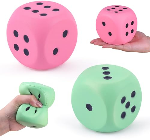 Anboor 2 Stück Große Schaumstoffwürfel für Erwachsene Kinder – 9 cm Jumbo Würfel Riesen Weich Buntes Spielzeug für Spieleabende & Unterrichtsaktivitäten (Grün & Rosa)