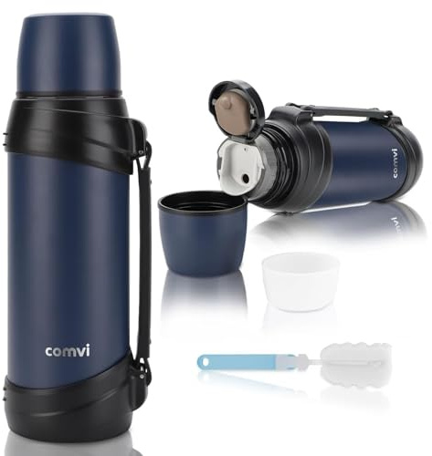 Cuxoxy Flask for Hot Drink 2.5L (24 hrs Hot and Cold)- Insulated Large Coffee Flask - 304 Double Layer Stainless Steel Water Bottle - Navy Blue
