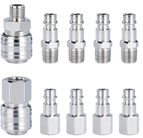 10 Stück Euro Druckluftkupplung 1/4 BSP Schnellkupplung | Druckluft-Schnellkupplung Kompressor Fitting für Schläuche Kupplungsstecker Luftleitung Schlauch Kupplungen Luft