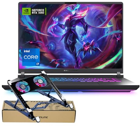 ASUS ROG Strix G16 RTX 5060 Gaming Laptop, 16 FHD+ 165Hz, Intel i7-14650HX (Beats Intel i9-13900), 64GB DDR5 RAM, 1TB SSD, RGB Lightbar, ROG Cooling, Bundle con PCO Laptop Cooler, Grigio, W11P