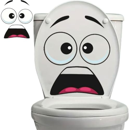 3D Surprised Face Toilet Decal, Poubelle Toilette Sticker Wc, Stickers Abattant Wc, Pour Wc Amovibles Autocollant RéFrigéRateur Heureux Sticker Pour Toilette Salle De Bain Poubelle (3PCS)