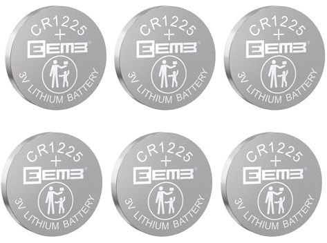 EEMB CR1225 Pila de Botón de Litio 3V, Paquete de 6, Compatible para DL1225 BR1225, para Termómetro, Control Remoto, Reloj, Calculadora, Juguetes Electrónicos
