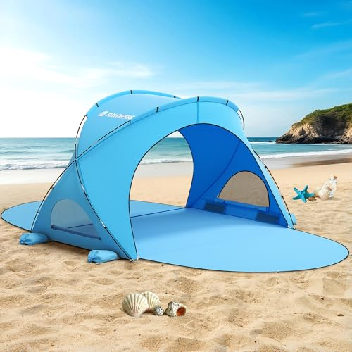 Raynesys Tienda de Playa con Protección Solar 1-3 Personas, Toldo para Playa Portátil 2 Puertas con Cremallera, Tienda de Playas para Acampar y Pescar, Azul