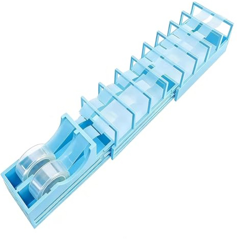 Kompakt Tejphållare - Perfekt for Presentinslagning Och Pyssel, Dubbel Rullhållare Passar Olika Tejpstorlekar Med Enkel Dispensering, Förbereder 18 Tejpremsor Snabbt, Bladfri, Kompakt, Robust(Blue)