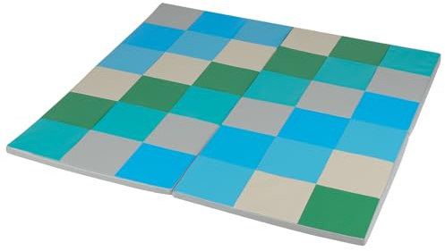 COSTWAY 2 teilige Krabblematte Baby faltbar, 144 x 144 cm Spielmatte mit Kletterverschluss, Bodenmatte aus Kunstleder & Schaumstoff, Spielteppich rutshfest für Kinderzimmer (Blau)