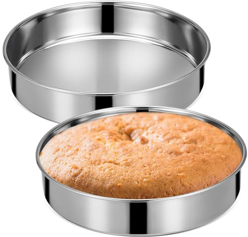 GALPADA Teglia per Torta in Acciaio Inox 24 Cm Set da 2 Piatti Rotondi senza Bordo Finitura Lucida Resistente Alte Temperature per Cottura Uniforme Dolci e Piatti Salati Cucina e Servizio