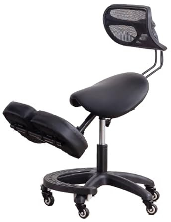 HJYXXSR Silla ergonómica Moderna para arrodillarse en Forma de Silla de Montar con Respaldo, Silla de Oficina giratoria de 360 Grados y ángulo Ajustable, Cuero Negro