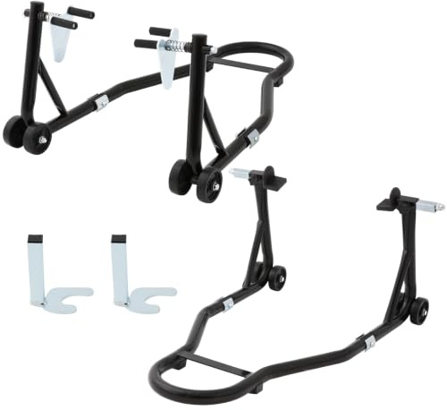 Motorcycle Front and Rear Paddock Stand, 550 kg Wheel Lift with Adjustable Width, Heavy-Duty Steel Swingarm Spool Stand for Sport Bikes, Dirt Bikes, Chain Maintenance and Storage | Rear and front