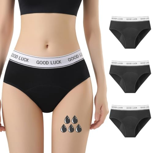 FOTOOL Absorberande menstruationsbyxor = 4-5 tamponger - Bomull - Tvättbara - absorberande - Menstruation - Hygieniskt periodiskt skydd Lätt till rikligt flöde - XS / 3XL (3 Luck, XL)