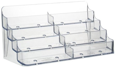 Visitenkartenhalter mit 8 Fächern im Querformat transparent 2 x 4 Etagen | Unterbrigung vieler Karten, Durchsicht, Klar, Sicherer Stand, Ordnungshelfer