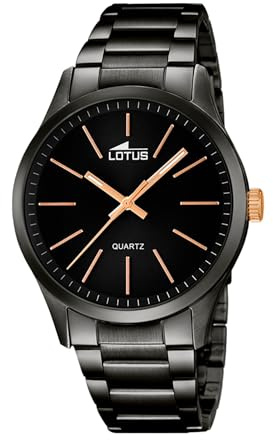LOTUS Reloj Hombre Analógico de Acero Inoxidable 316l Negro - Movimiento de Cuarzo - Cristal Mineral de Alta Resistencia - Resistente al Agua 5 ATM Clásico 18162/2 Minimalist