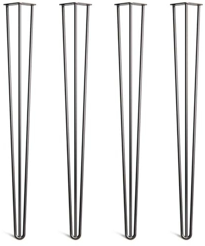 [HLC] 4 x Heavy Duty Hairpin Table Legs – Superior Double Weld Steel Construction with Free Screws, Build Guide & Protector Feet, Worth £8 Included! – 12mm Steel [40/102cm, 3 Rod, Black]