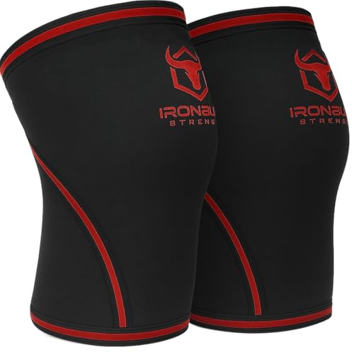 Iron Bull Strength Knee Sleeves 7mm (Pair) for Weight lifting & Powerlifting| High-Performance Knee Support For Squats, Weightlifting - Men and Women (Black/Red, X-Large)