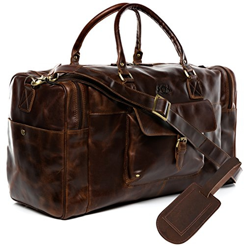 SID & VAIN große Reisetasche mit Adressanhänger echt Leder - Sporttasche Yale groß - Weekender Handgepäck Herrentasche mit Schultergurt - Ledertasche Herren braun handgefertigt