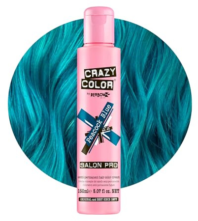 Crazy Color Peacock Blue Semi-Permanent Hair Dye. Highly Pigmented Teal Turquoise Conditioning & Oil Nourishing Vegan Formula | No Bleach or Ammonia | Limited Edition 150ml Size