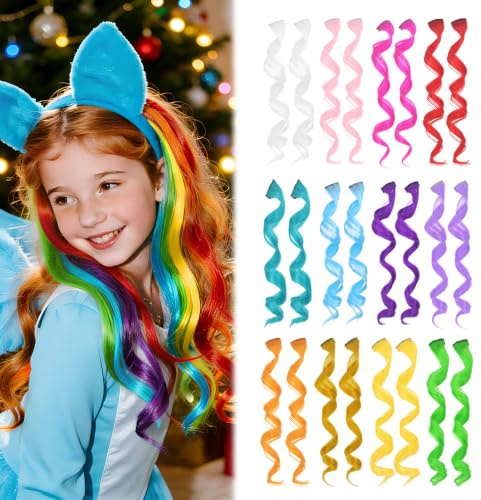 Dreamlover Colourful Hair Extensions Clip in, for Crazy Hair Day, 12 Colors | Easy to Clip in and Remove, Safe for Scalp, Curly Hair, for Parties, Festivals, Hair Accessories Gift for Girls, 24 PCS