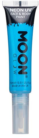 Moon Glow Pintura facial y corporal UV neón con aplicador de brocha Azul intenso 15 ml (Paquete de 1)