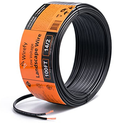 Wirefy 14/2 Low Voltage Landscape Wire 100 ft | Low Voltage Landscape Lighting Wire | Pure Copper | Outdoor Direct Burial | 14-Gauge 2-Conductor 100 Feet
