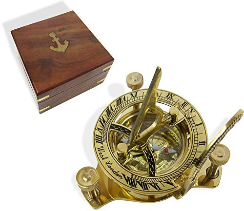 RedSkyTrader Compass Cadran Solaire en Laiton Massif (avec boîte en Bois)