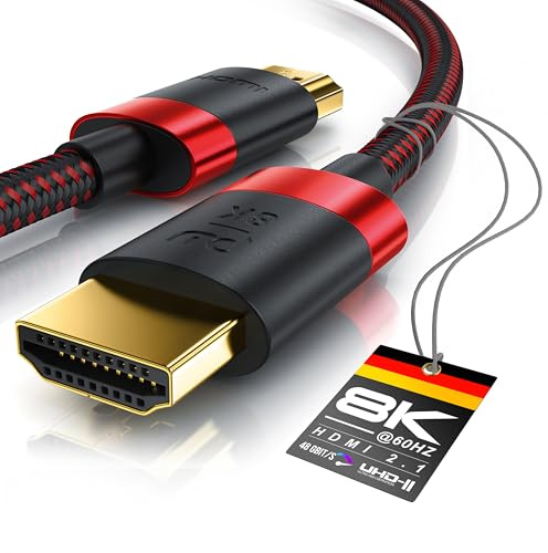 CSL - 8k / 4k HDMI Kabel 2.1/2.0-1m - 8K @ 60Hz / 120Hz - 4K @ 240Hz - 48 Gbit/s - 3D - Ultra High Speed mit Ethernet - TV Blu-ray PS5 Xbox Series X Switch - schwarz - 1 Meter