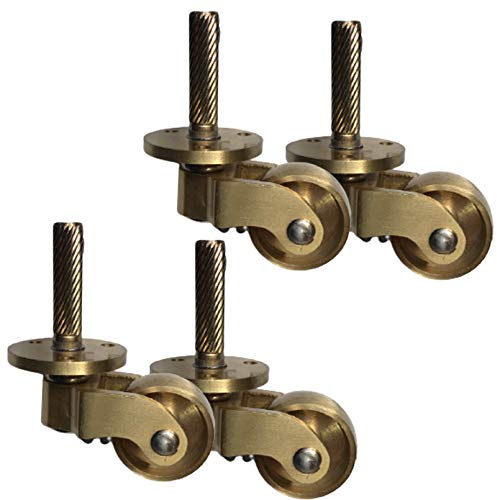 Solid Brass Castor Caster Wheels,4x Antique Vintage Plunger Stem Swivel Wheels,1Polished Brass Furniture Universal Caster,Replacement Castors for Sofas Piano Feet,Load 150kg