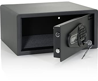 hjh OFFICE Tresor mit Zahlenschloss 25,5 L Safe COMPACT I Stahl Schwarz Möbeltresor Elektronik Schloss 20x42x37cm, 830038