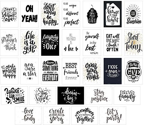 Edition Seidel Set di 30 cartoline con scritte – Biglietti con scritta, regalo, bianco e nero, amore, amicizia, vita, motivazione, biglietti di compleanno