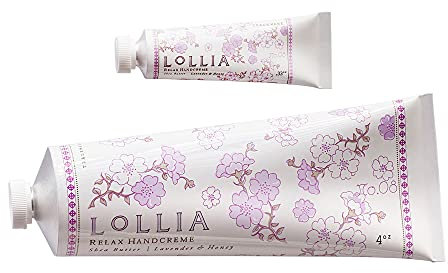 LOLLIA Relax Handcreme Bundle, 4 oz. & .33 oz. – Lavender & Honey – Scented Hand Cream for Women, Moisturizing Hand for Dry Hands, Shea & Cocoa Butter, Quick Absorbing Lotion, Travel Lotion